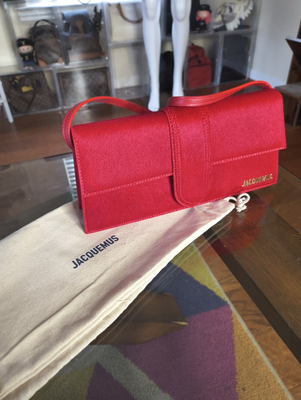 Jacquemus Le Bambino Long Red Pony Hair And Leather Shoulder Bag With Dust Bag - Picture 8 of 14